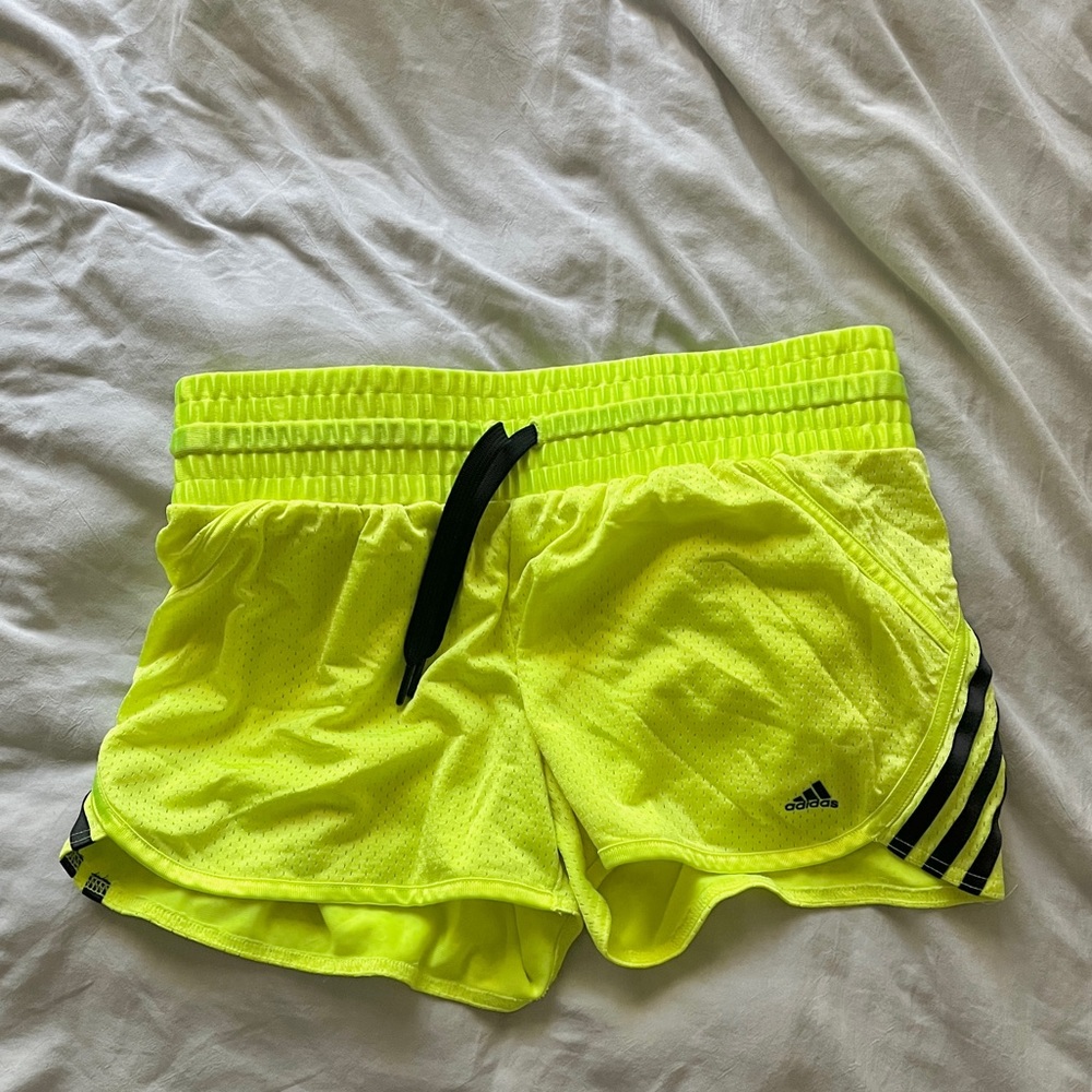 Adidas mesh shorts. Neon yellow-green/black. Size small
